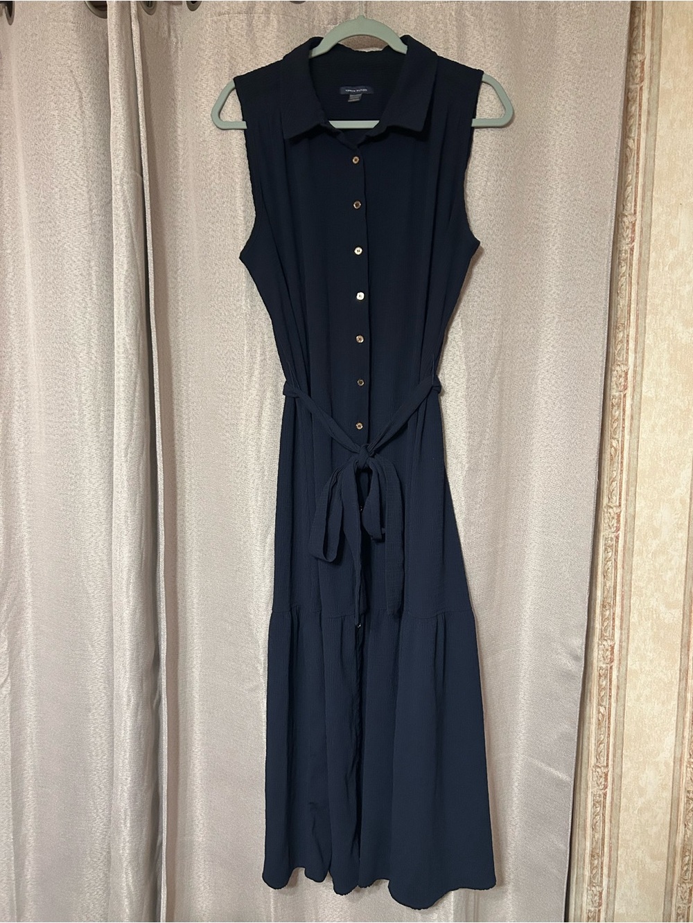 Tommy Hilfiger Navy Sleeveless Button-Front Maxi Dress with Tie Waist Size 12
